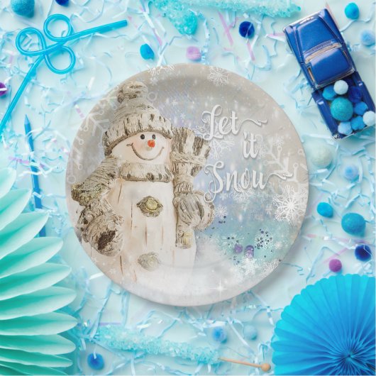 Kerstmis Snowman met Snowflakes Papieren Bordje (Feest)
