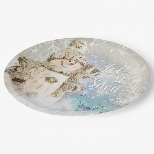 Kerstmis Snowman met Snowflakes Papieren Bordje (Gekanteld)
