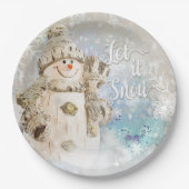 Kerstmis Snowman met Snowflakes Papieren Bordje (Voorkant)