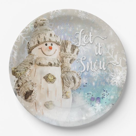 Kerstmis Snowman met Snowflakes Papieren Bordje (Voorkant)