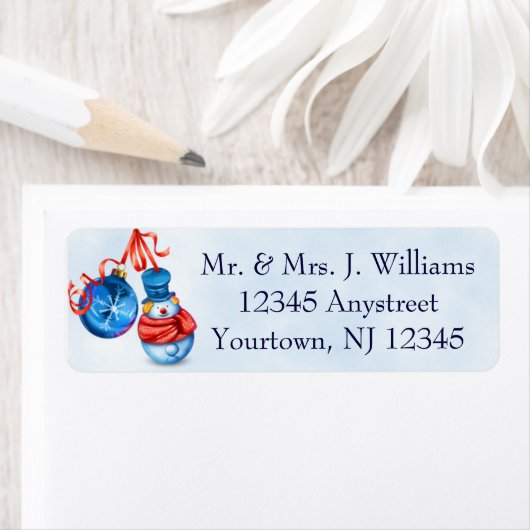 Kerstmis Snowman Ornament Return Address Label (Insitu)