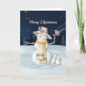 Kerstmis Snowman Rabbit Bird Pet Night Feestdagen Kaart (Voorkant)