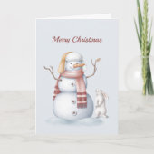Kerstmis Snowman Rabbit Carrot Waterverf Feestdagen Kaart (Voorkant)