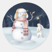Kerstmis Snowman Rabbit Carrot Waterverf Ronde Sticker (Voorkant)
