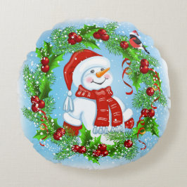 Kerstmis Snowman Round Pillow Rond Kussen