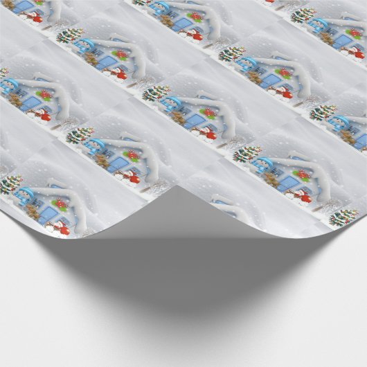 Kerstmis Snowman Santa Claus Noordpool Cadeaupapier (Hoek)