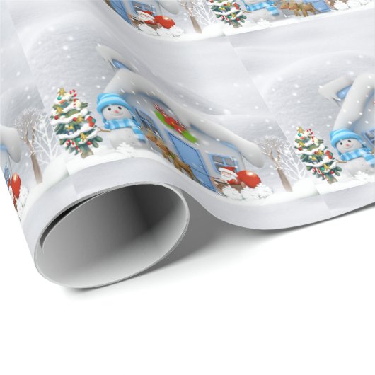 Kerstmis Snowman Santa Claus Noordpool Cadeaupapier (Rol Hoek)