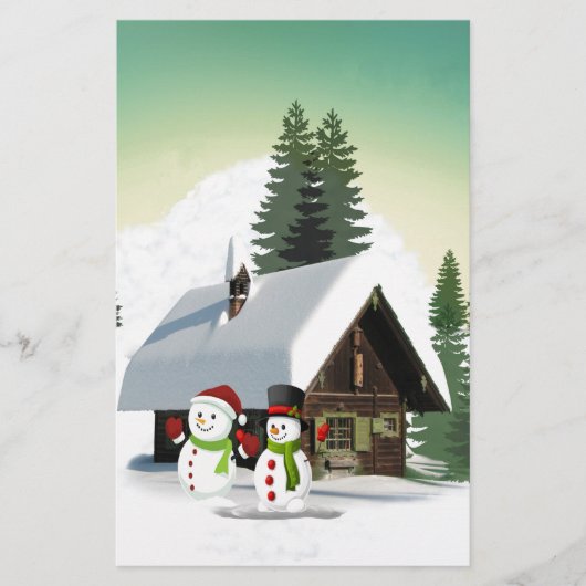Kerstmis Snowman Scene Briefpapier (Voorkant)