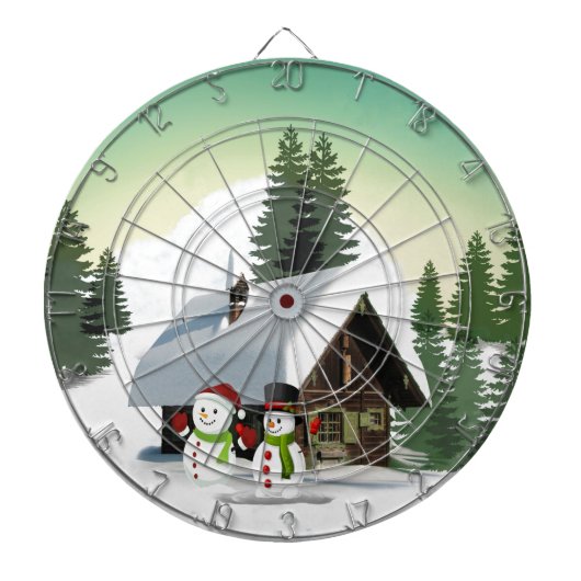Kerstmis Snowman Scene Dartbord (Voorkant)