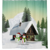 Kerstmis Snowman Scene Douchegordijn (Voorkant)