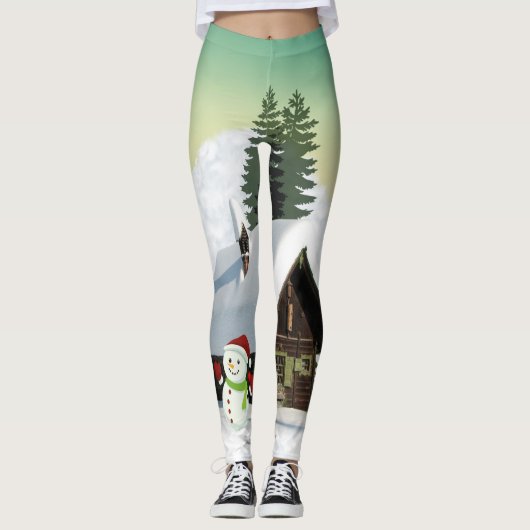 Kerstmis Snowman Scene Leggings (Voorkant)