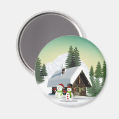 Kerstmis Snowman Scene Magneet (Voorkant / Achterkant)