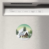 Kerstmis Snowman Scene Magneet (Insitu (Vaatwasser))
