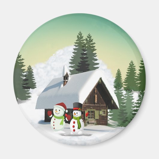 Kerstmis Snowman Scene Magneet (Voorkant)