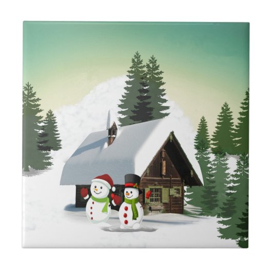 Kerstmis Snowman Scene Tegeltje (Voorkant)