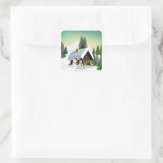 Kerstmis Snowman Scene Vierkante Sticker (Tas)