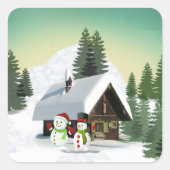 Kerstmis Snowman Scene Vierkante Sticker (Voorkant)