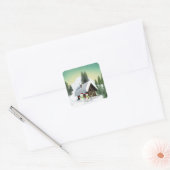 Kerstmis Snowman Scene Vierkante Sticker (Envelop)