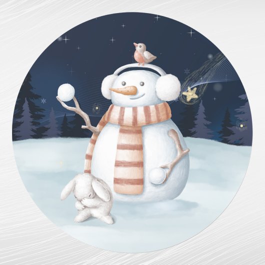 Kerstmis Snowman Snowball Rabbit Waterverf Ronde Sticker
