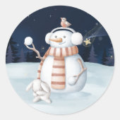 Kerstmis Snowman Snowball Rabbit Waterverf Ronde Sticker (Voorkant)
