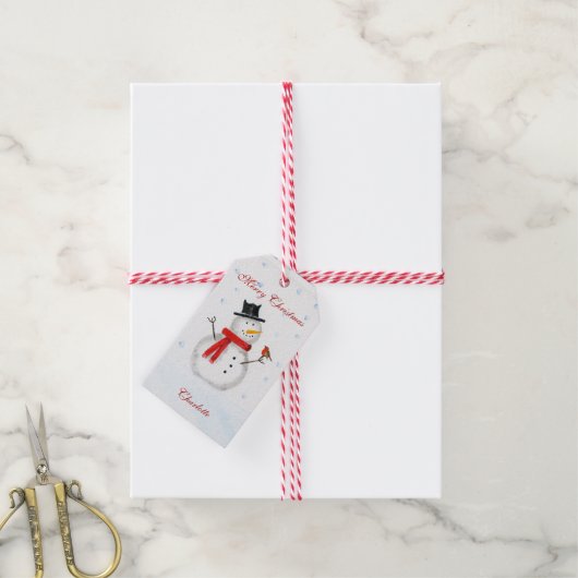 Kerstmis Snowman Waterverf Gift Labels Cadeaulabel (Met Touw)