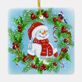 Kerstmis Snowman Wreath Keramisch Ornament