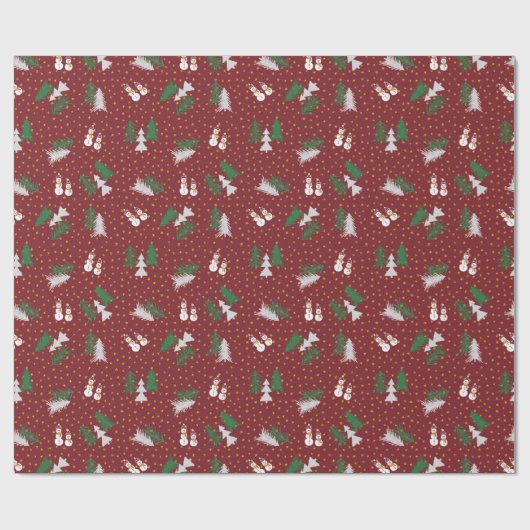 Kerstmis - Snowmen & Tremen - donkerrood Cadeaupapier (Vlak)