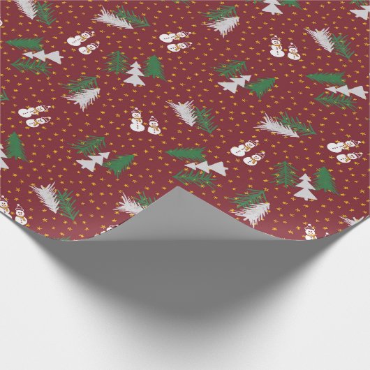 Kerstmis - Snowmen & Tremen - donkerrood Cadeaupapier (Hoek)