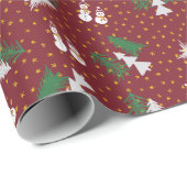 Kerstmis - Snowmen & Tremen - donkerrood Cadeaupapier (Rol Hoek)