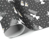 Kerstmis - Snowmen & Tremen - zwart omslagpapier Cadeaupapier (Rol Hoek)