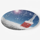 Kerstmis Snowy Winter Chimney Rooftop Papieren Bordje (Gekanteld)