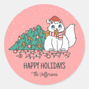 Kerstmis Snowy Winter Holiday Ronde Sticker