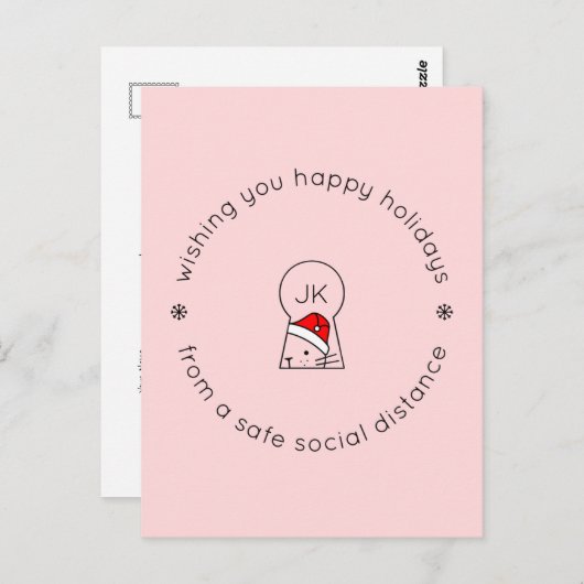 Kerstmis Sociale Afstand Leuke Grappige Kat Monogr Briefkaart (Voorkant / Achterkant)