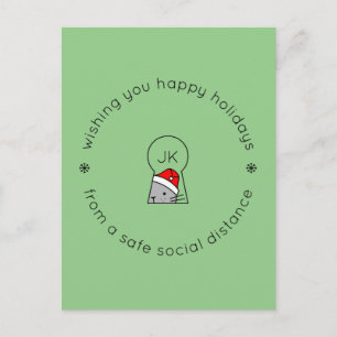 Kerstmis Sociale Afstand Monogram Kat Groen Feestdagenkaart