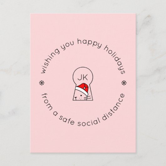 Kerstmis Sociale Afstand Schattigee Kat Monogram Feestdagenkaart (Voorkant)