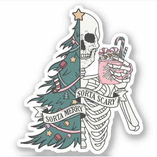 Kerstmis Sorta Scary Sorta Merry Funny Skeleton Sticker (Voorkant)
