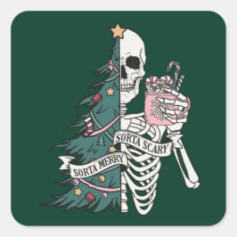 Kerstmis Sorta Scary Sorta Merry Funny Skeleton Vierkante Sticker