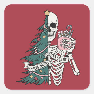 Kerstmis Sorta Scary Sorta Merry Funny Skeleton Vierkante Sticker