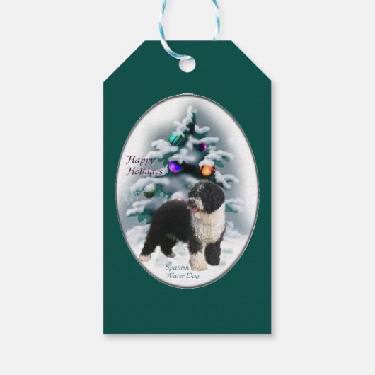Kerstmis Spaanse waterhond Cadeaulabel (Achterkant)
