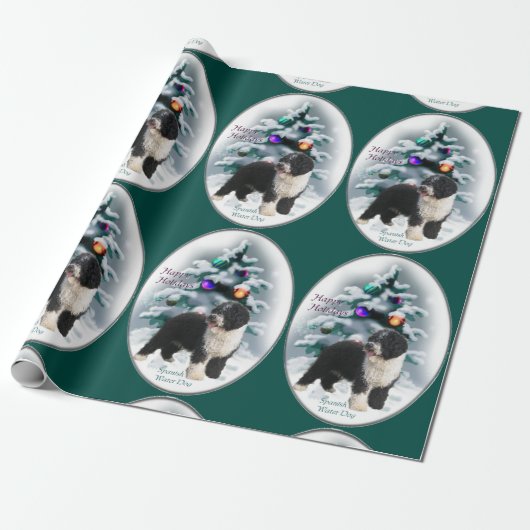 Kerstmis Spaanse waterhond Cadeaupapier (Uitgerold)