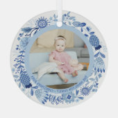 Kerstmis - Speciaal Blauw Witte Wreatfoto Glas Ornament (Achterkant)