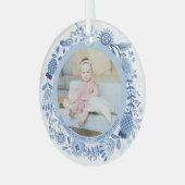 Kerstmis - Speciaal Blauw Witte Wreatfoto Glas Ornament (Voorkant links)