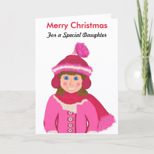 Kerstmis Speciale Dochter Meisje Roze Hoed Feestdagen Kaart