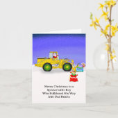 Kerstmis Speciale Jongen Kerstman in Bulldozer Kaart (Gele Bloem)