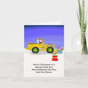 Kerstmis Speciale Jongen Kerstman in Bulldozer Kaart