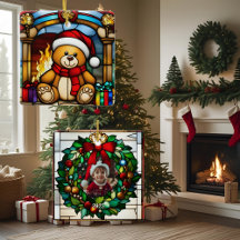 Kerstmis Speelgoed Beer Nep Gebrandschilderd Glas