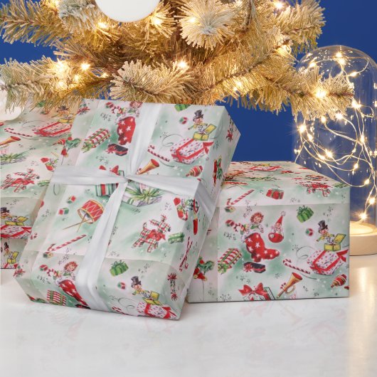 Kerstmis,  speelgoed, stokken, snoepriet cadeaupapier (Feestdagen)