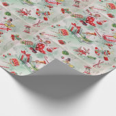 Kerstmis,  speelgoed, stokken, snoepriet cadeaupapier (Hoek)