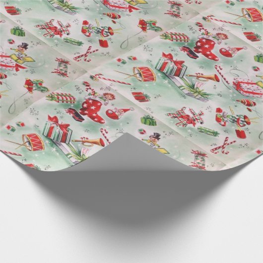 Kerstmis,  speelgoed, stokken, snoepriet cadeaupapier (Hoek)