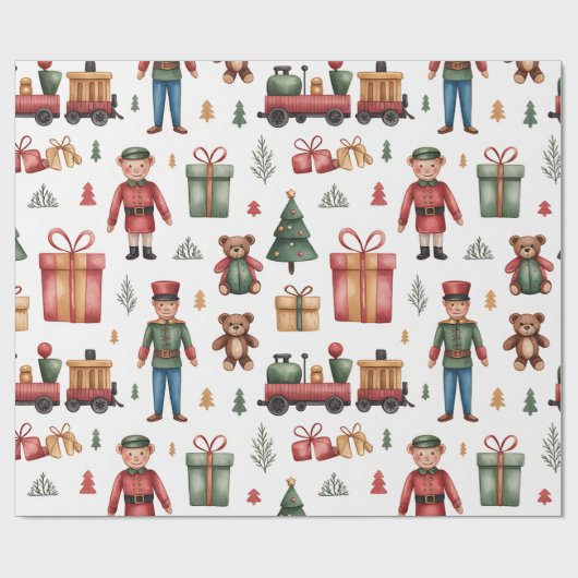 Kerstmis Speelland & Treinen Inpakpapier voor Kind (Vlak)